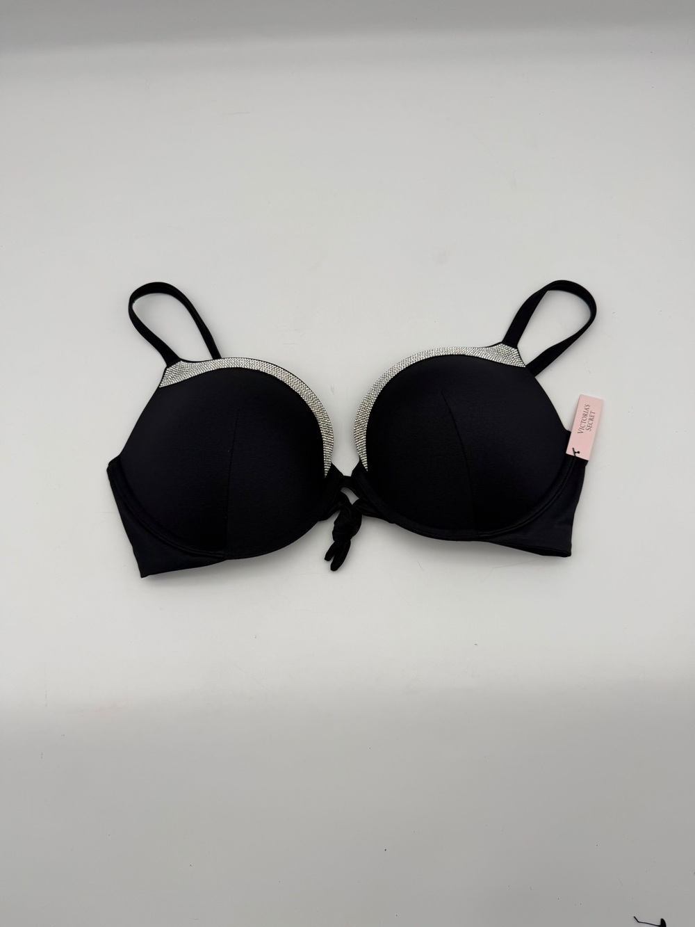 Victorias‎ Secret Bikini Top Black Plunge with Silver Trim 34DD - Picture 3 of 5